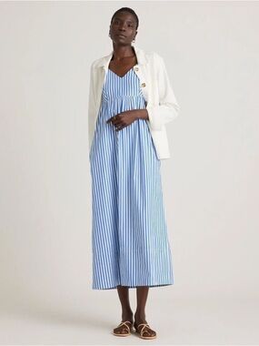 Quince 100% Organic Cotton Sleeveless Maxi Dress Striped Blue White XL